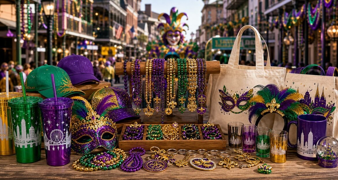 Mardi Gras tourism promotional products with souvenirs beads cups caps and festival giveaways