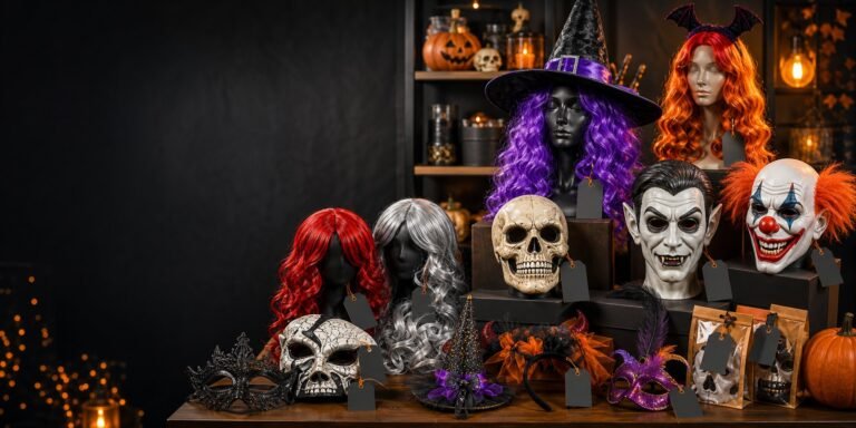 Private label Halloween masks and wigs wholesale collection with retail packaging for party stores and seasonal brands