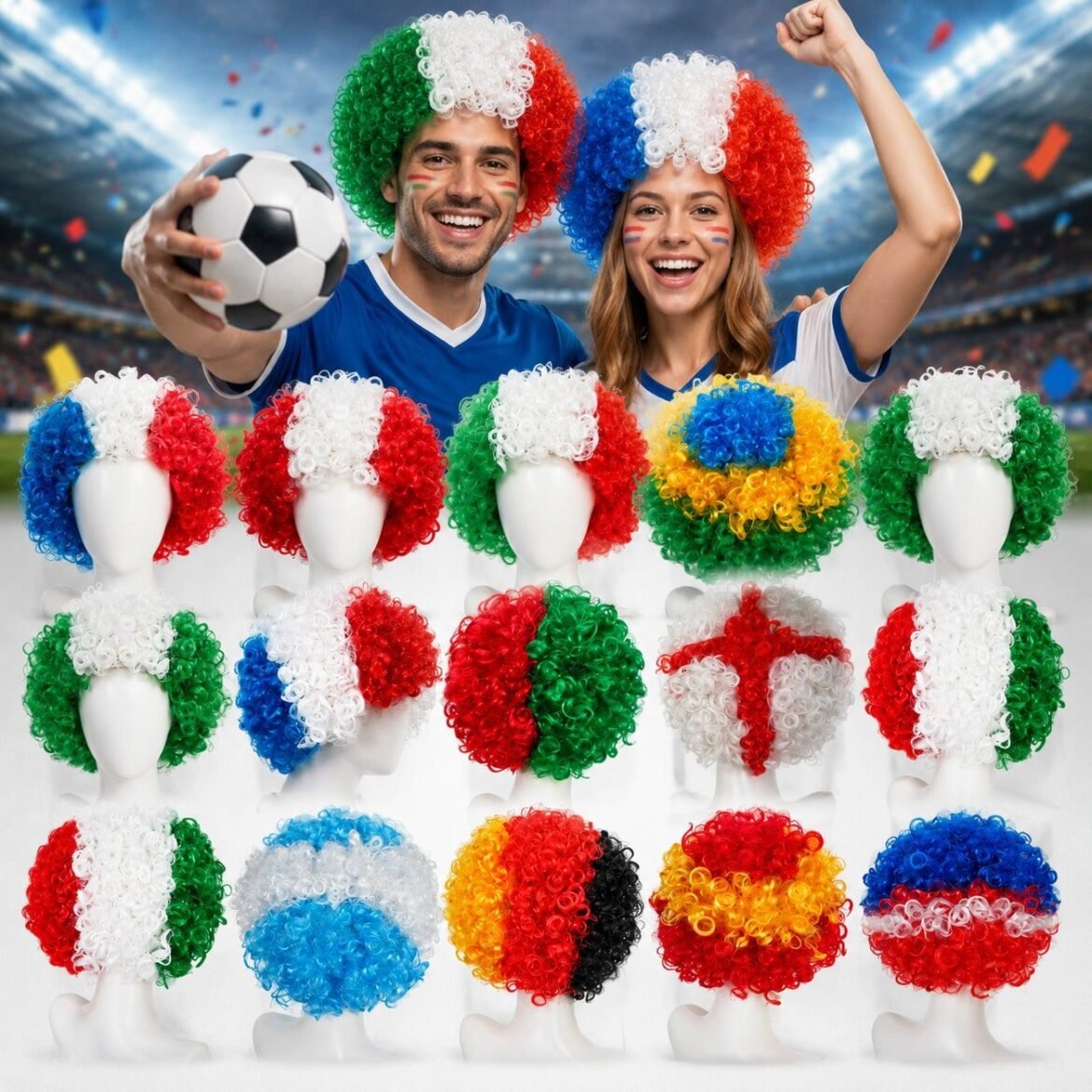 Custom 110g Afro Fan Wig for World Cup, Football Fans and Event Promotions product image 1