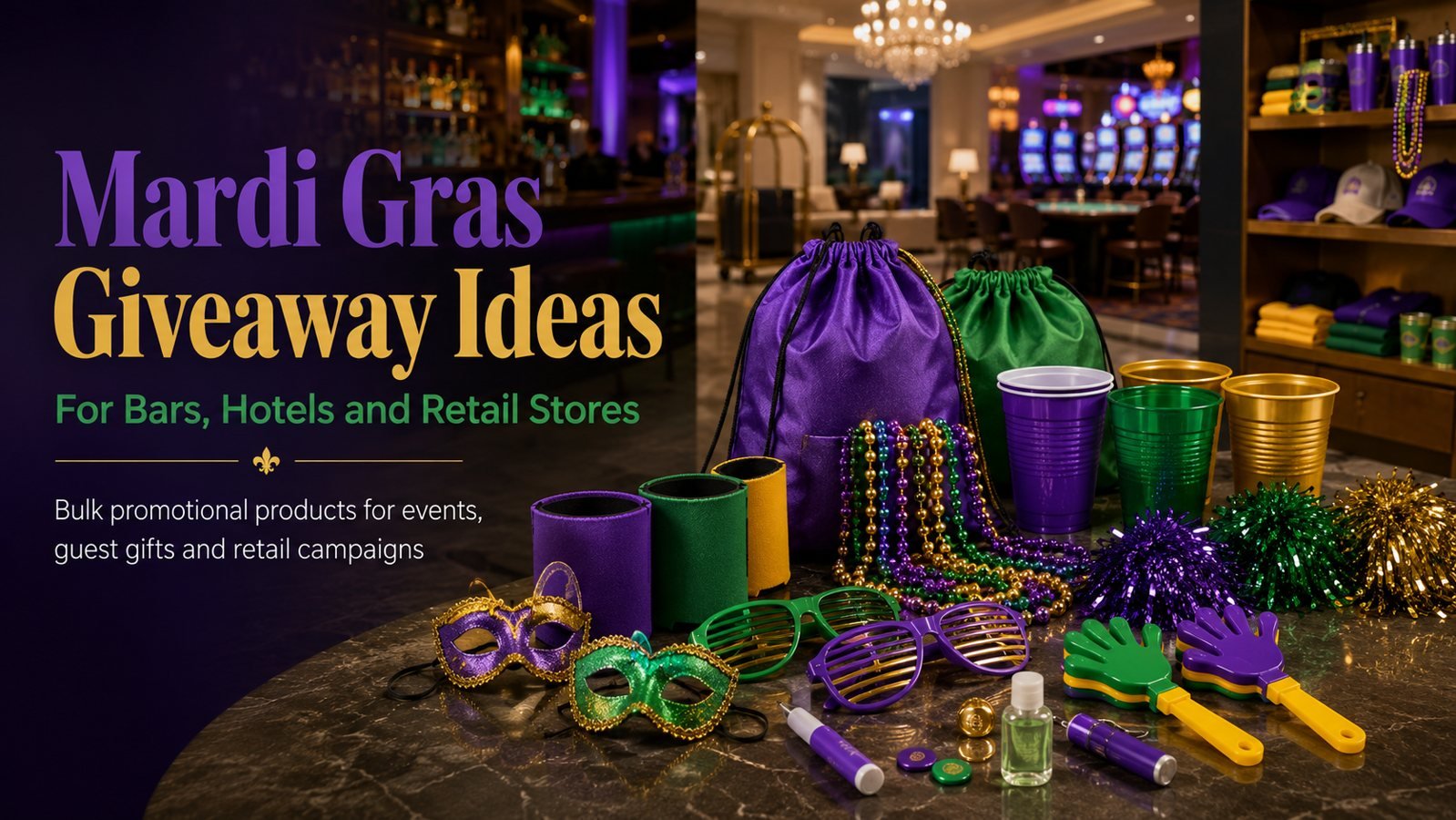 Mardi Gras Giveaway Ideas for Bars, Hotels and Retail Stores hero image